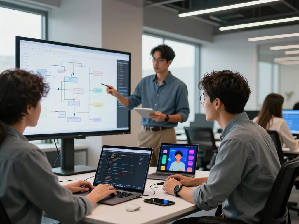 Innovative tech workspace showcasing teamwork with crush ai software development activities in a modern office.