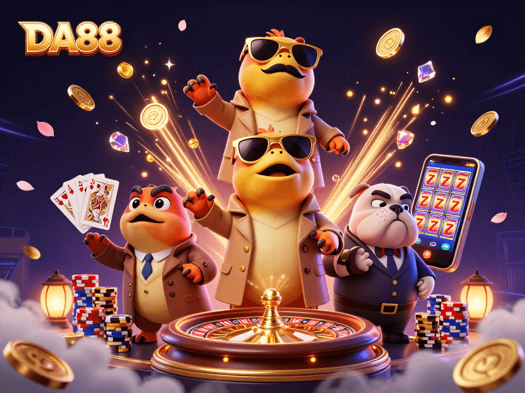 Experience the exciting DA88 casino vibe with raptors in a trench coat at the VIP lounge.