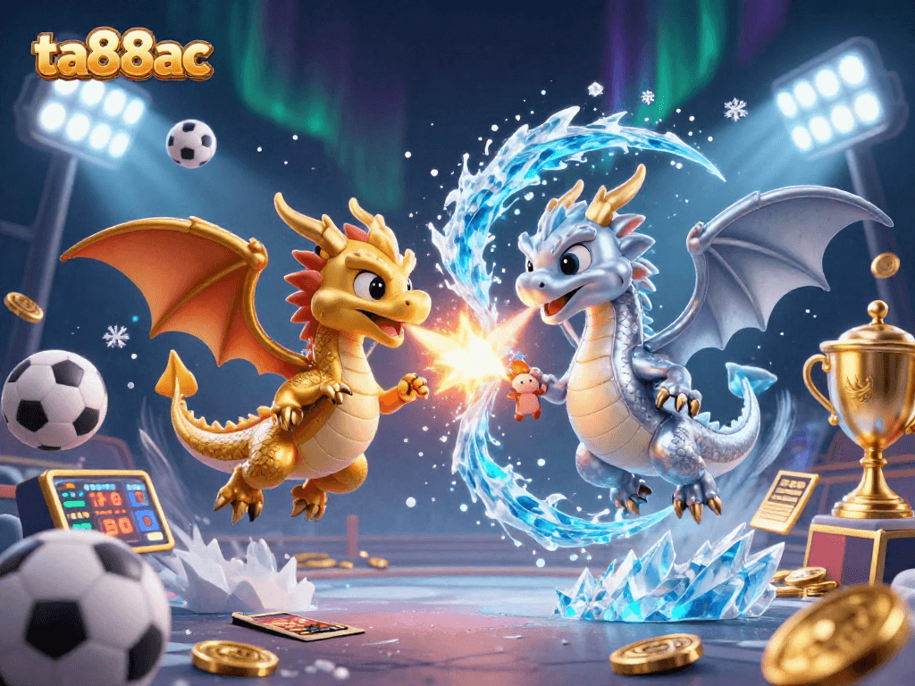 Experience the thrill at ta88ac with dynamic dragons and lively sports elements in an engaging casino scene.