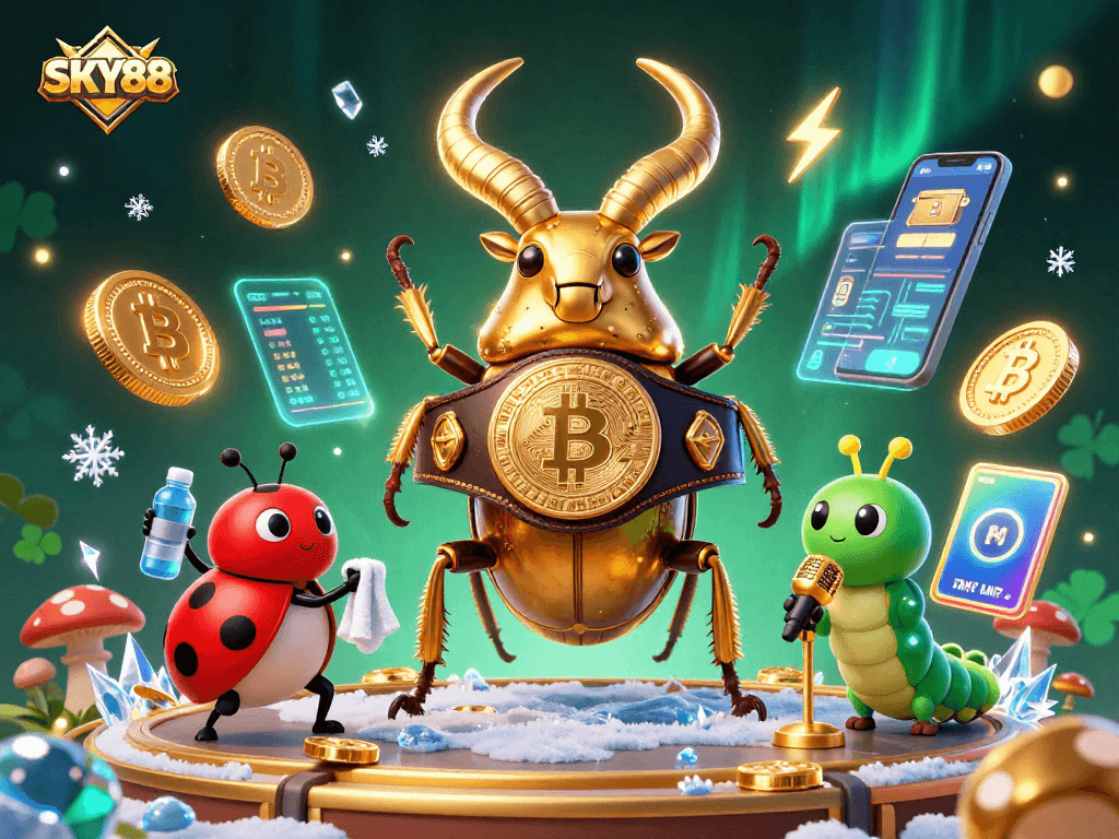 Join the action with SKY88, featuring animated champions and vibrant digital casino elements