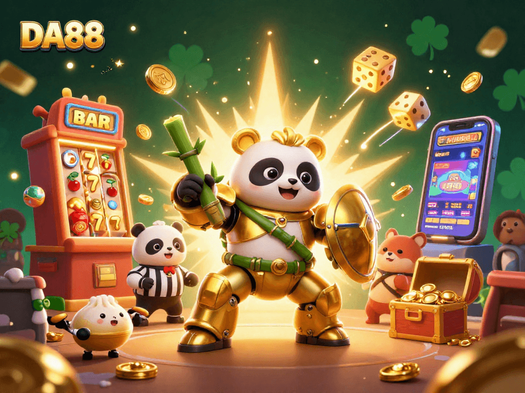 Join DA88 for a thrilling jackpot experience with golden panda and dynamic casino elements!