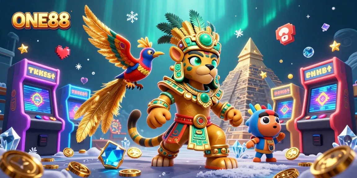 Engage with thrilling ONE88 gaming adventures featuring vibrant casino machines and mythical elements.