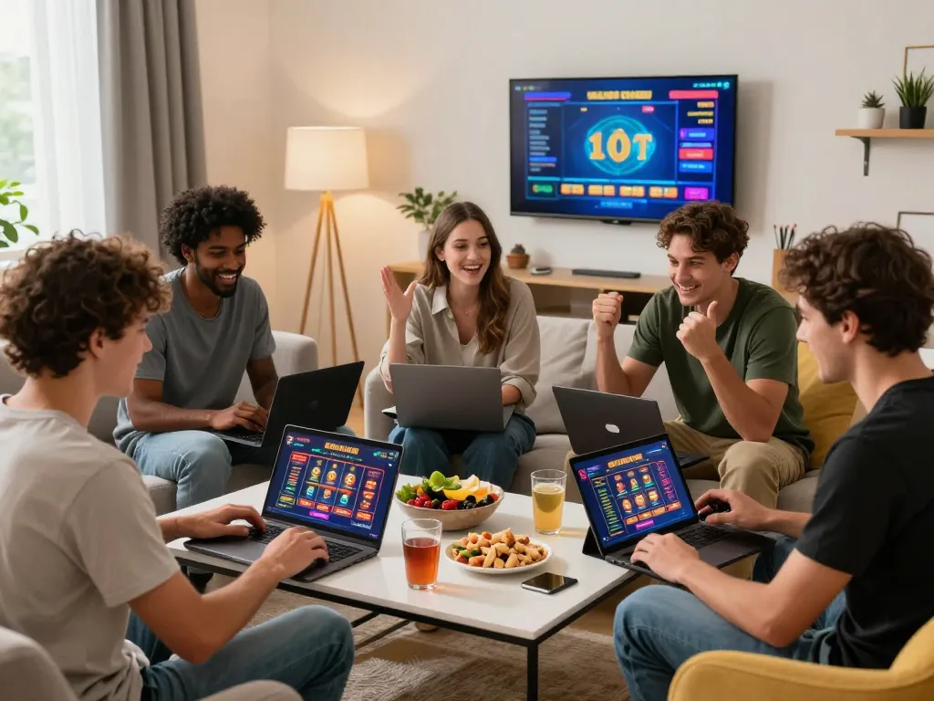 CWIN online gaming scene with players enjoying live casino games at home.