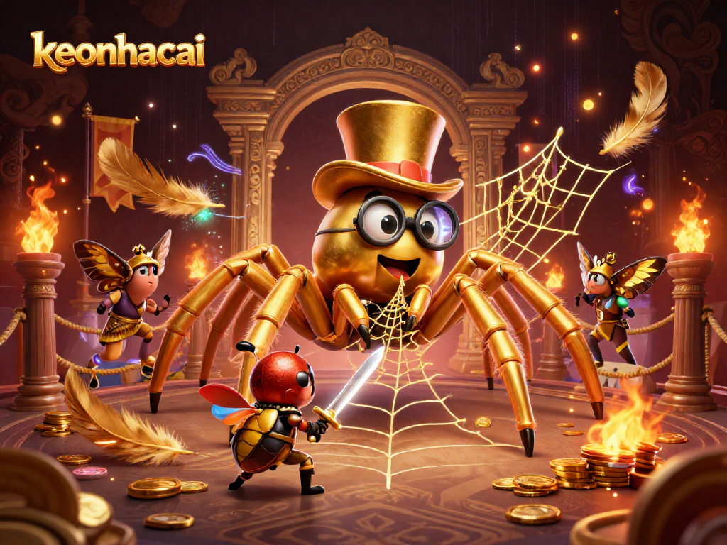 Engage with keonhacai as a giant tarantula and beetle knight illuminate an elaborate casino scene.
