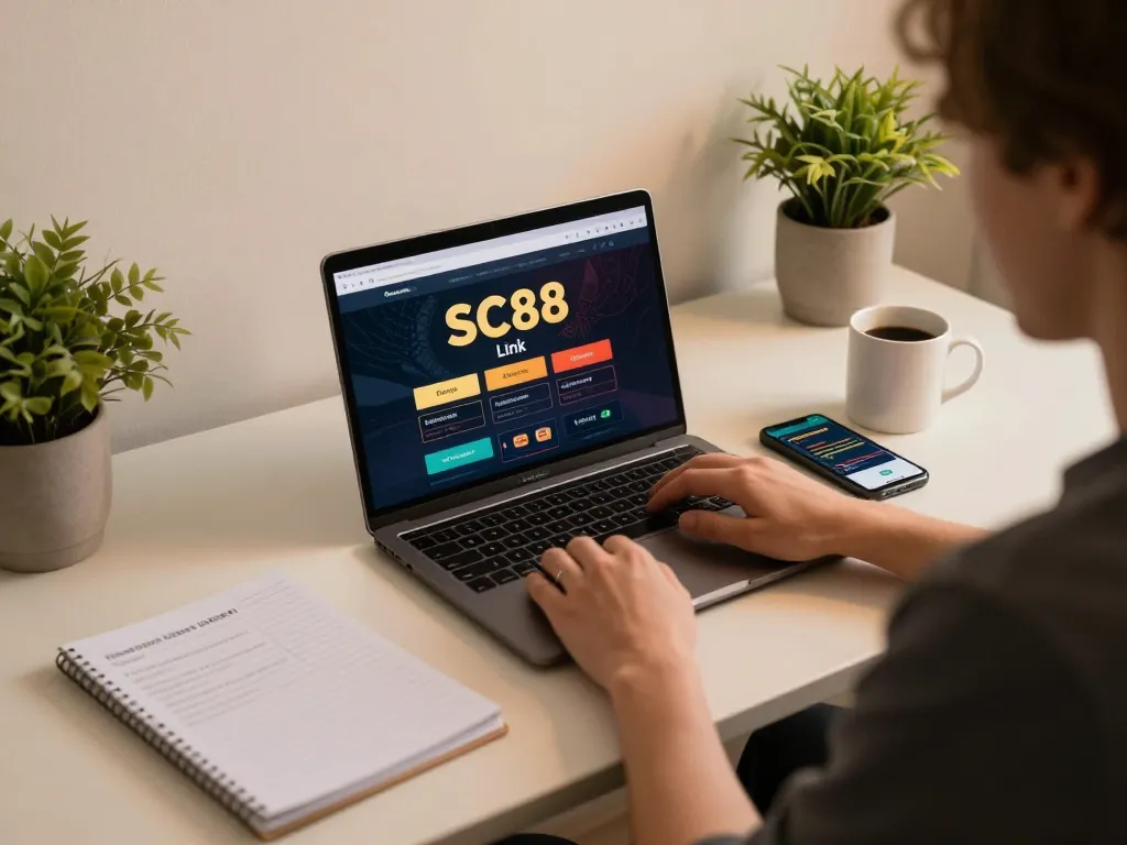 Engaging with the SC88 Link for online casino gaming, showcasing comfortable environment and responsible strategy.