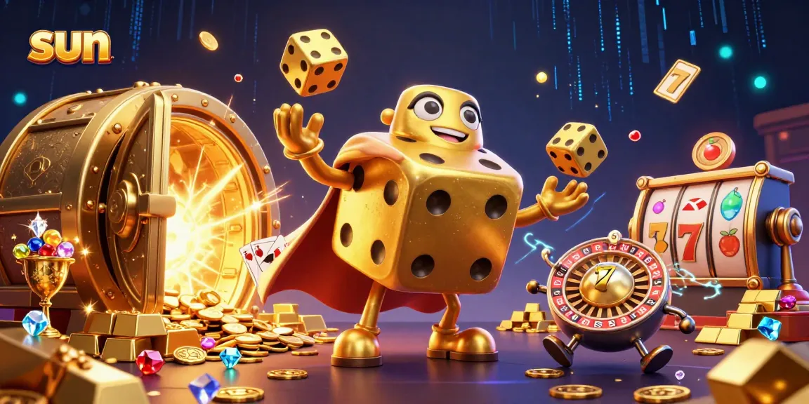 Win big with the sun-inspired golden dice golem casino illustration bringing vibrant energy.
