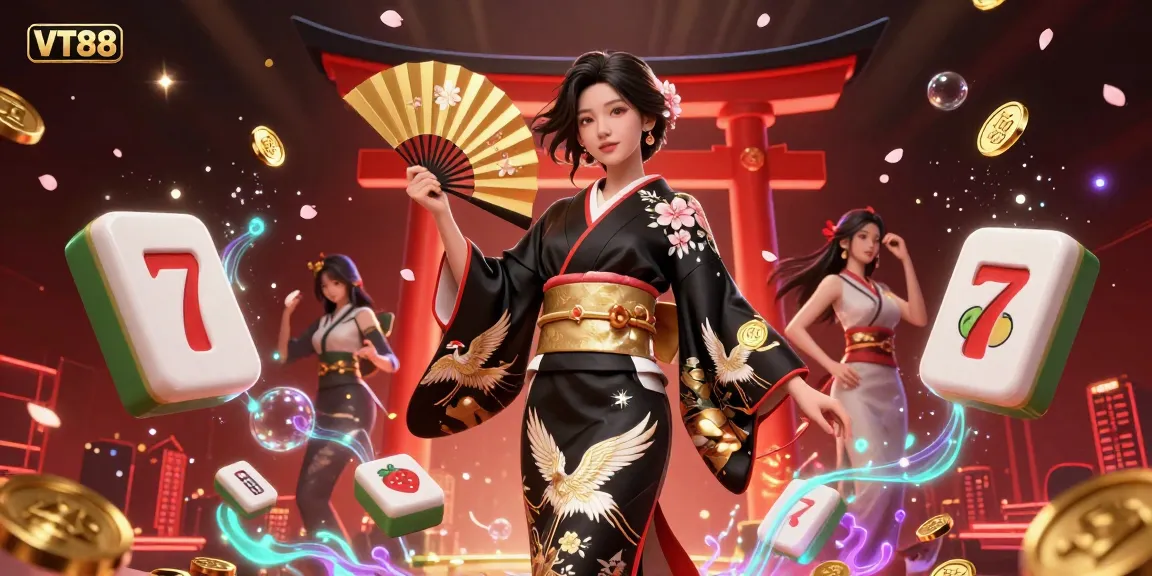 Play dynamic slot games with VT88, featuring 3D characters, vibrant lucky symbols, and festive elements.