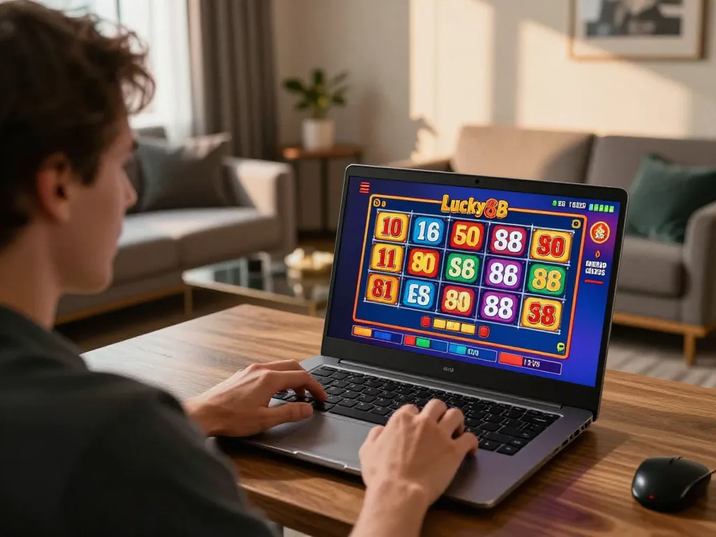 Playing Lucky 88 slots online for real winnings in a contemporary home gaming setup