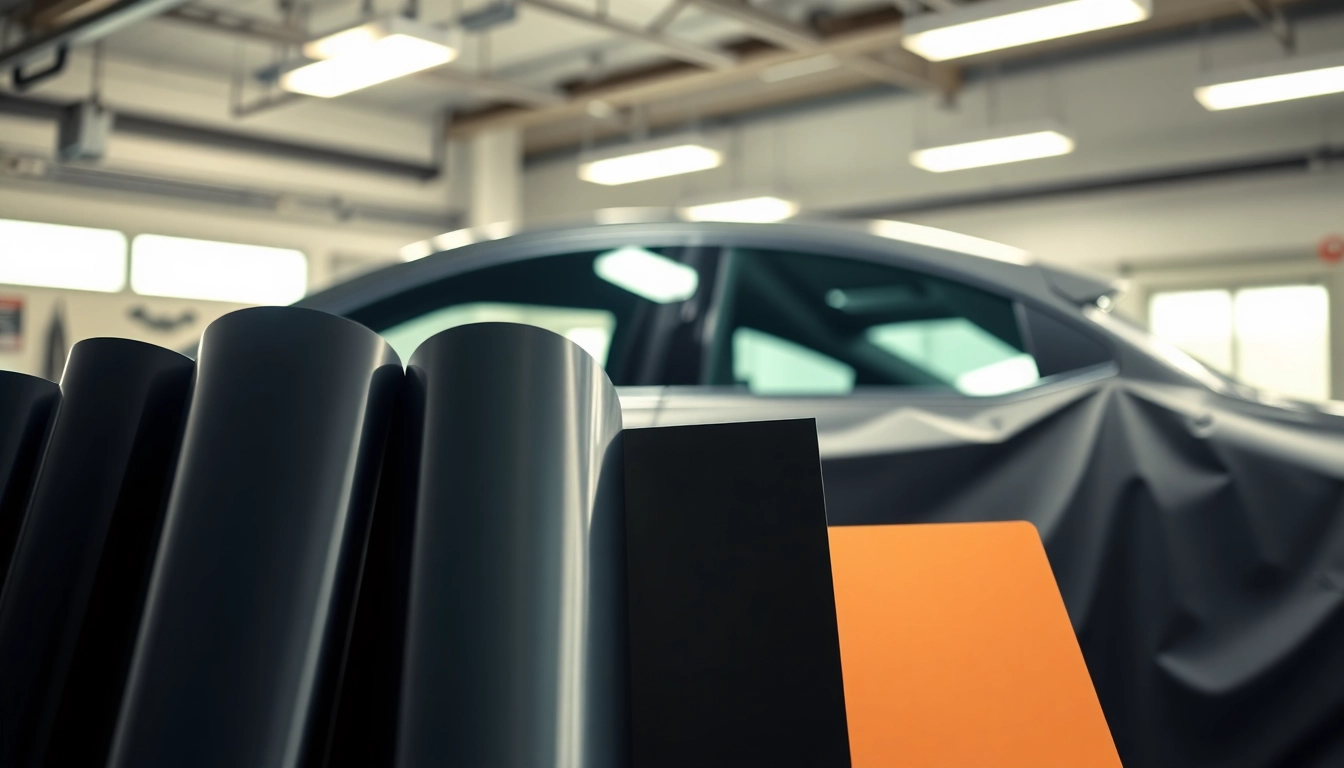 Apply auto window tint near me with expert tools in a professional garage environment.