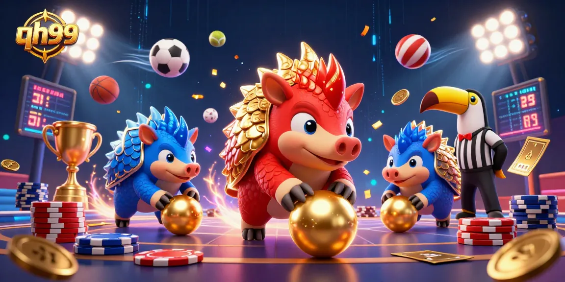 Experience thrilling action at qh99 with pangolins in epic gambling showdown amidst glowing sports elements.
