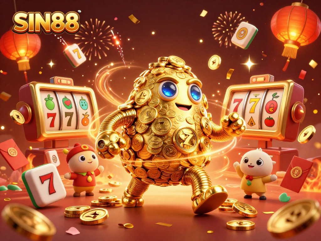 Experience the excitement of SIN88 with a vibrant 3D casino scene featuring thrilling slot elements.