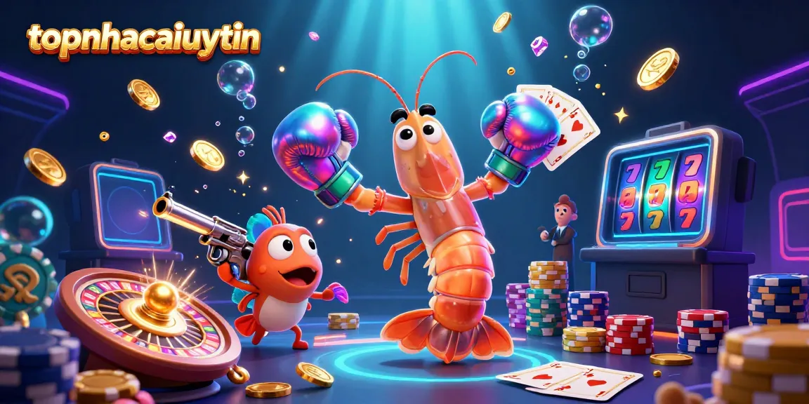 Experience vibrant casino thrills with topnhacaiuytin as colorful characters engage in gambling excitement.