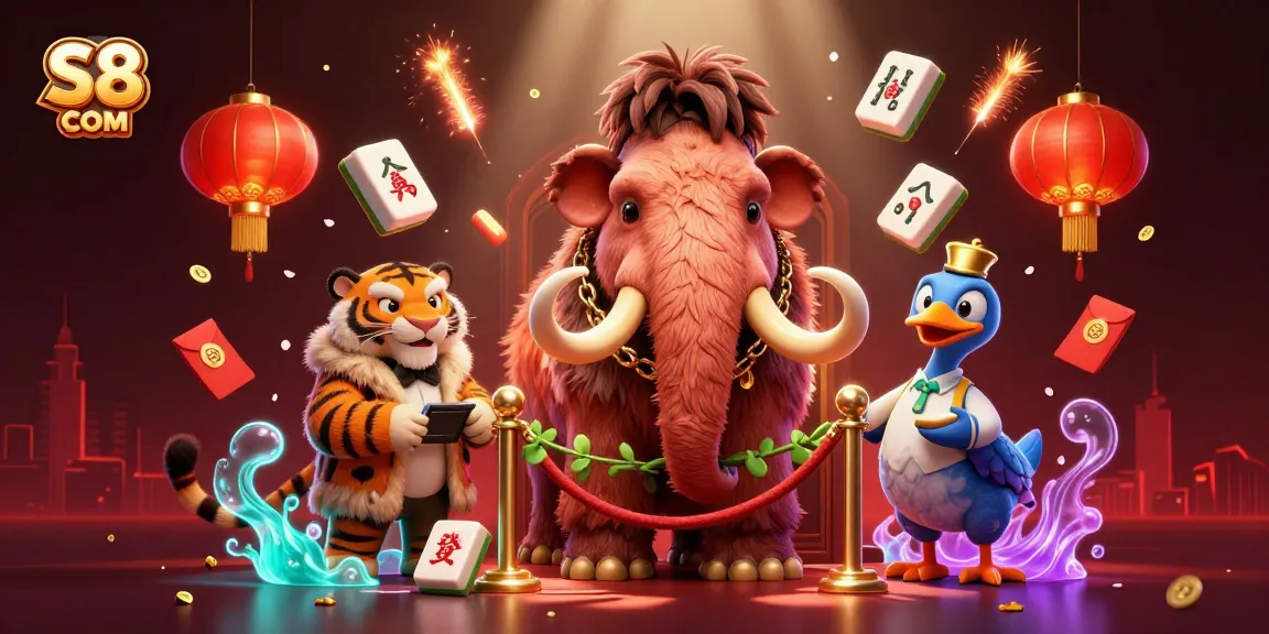 Experience the excitement of S8 COM with a dynamic casino scene featuring a woolly mammoth bouncer and a saber-tooth guest.