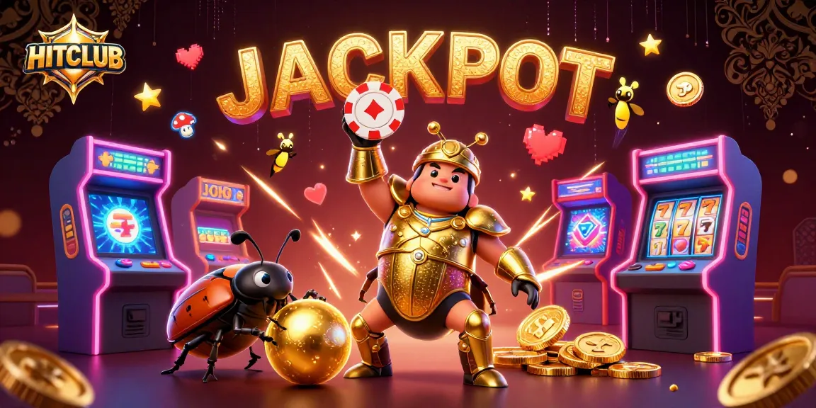 Win big at HITCLUB with colorful, 3D carnival characters celebrating a casino jackpot.