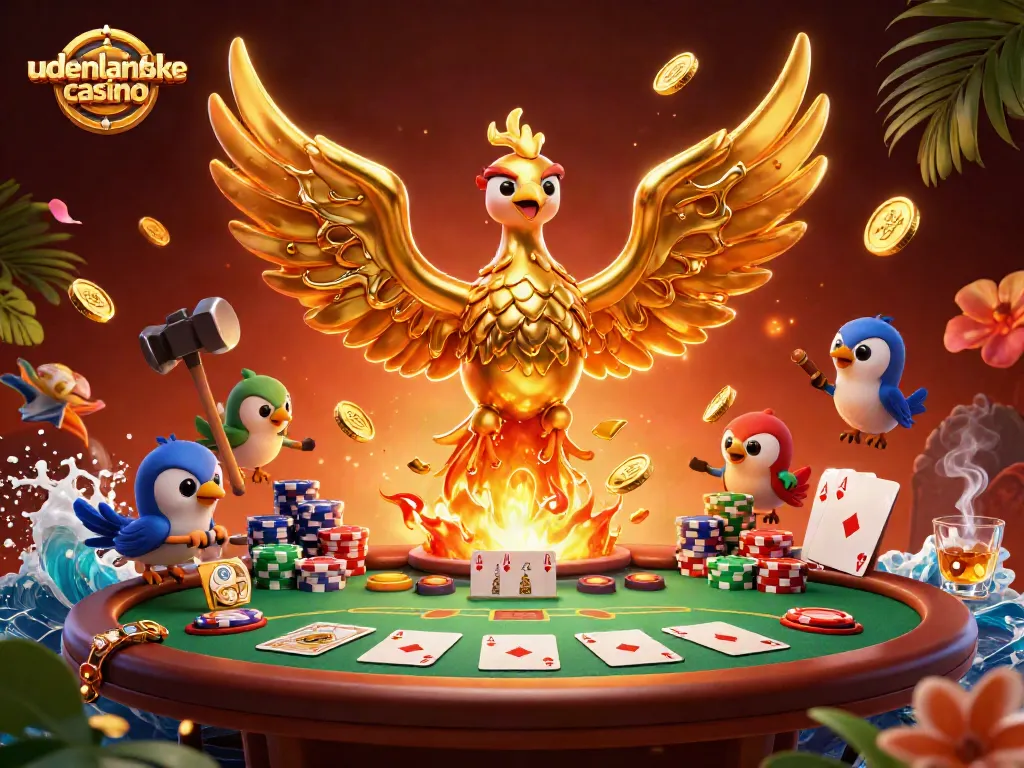 Experience thrilling gameplay at udenlandske casino with vibrant poker elements and a golden phoenix.