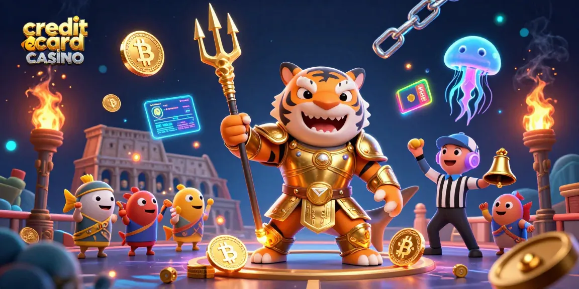 Experience the excitement of a credit card casino with vibrant neon coins and a dynamic underwater scene.
