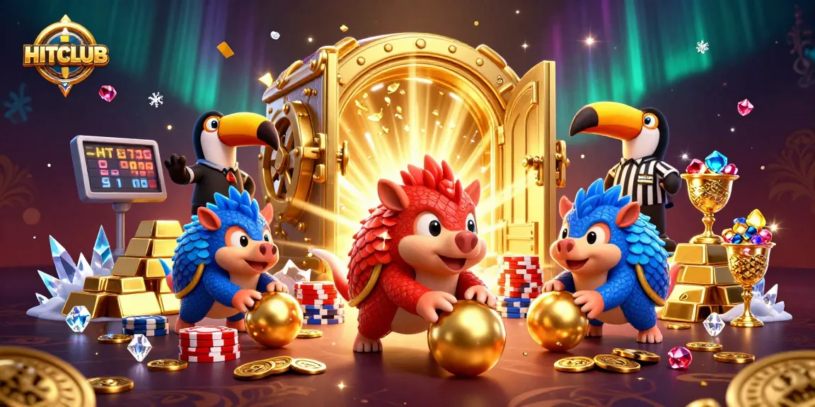 Engage in the thrilling world of HITCLUB as rival pangolins compete among golden treasures and poker chips.