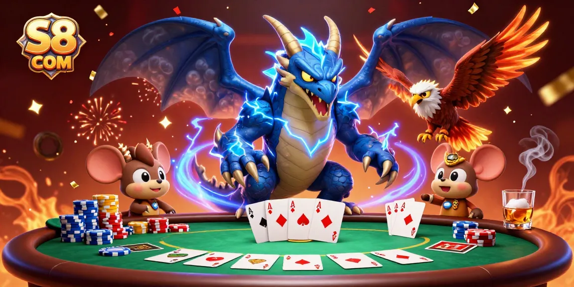 Experience thrilling gameplay at S8 COM with dynamic casino illustrations featuring poker elements.