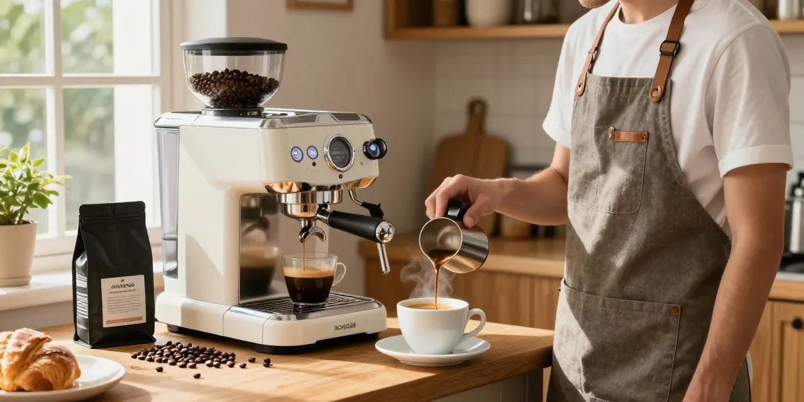 Barista using ROKOK88 Espresso Machine to create rich espresso, highlighting rokok88 link login.