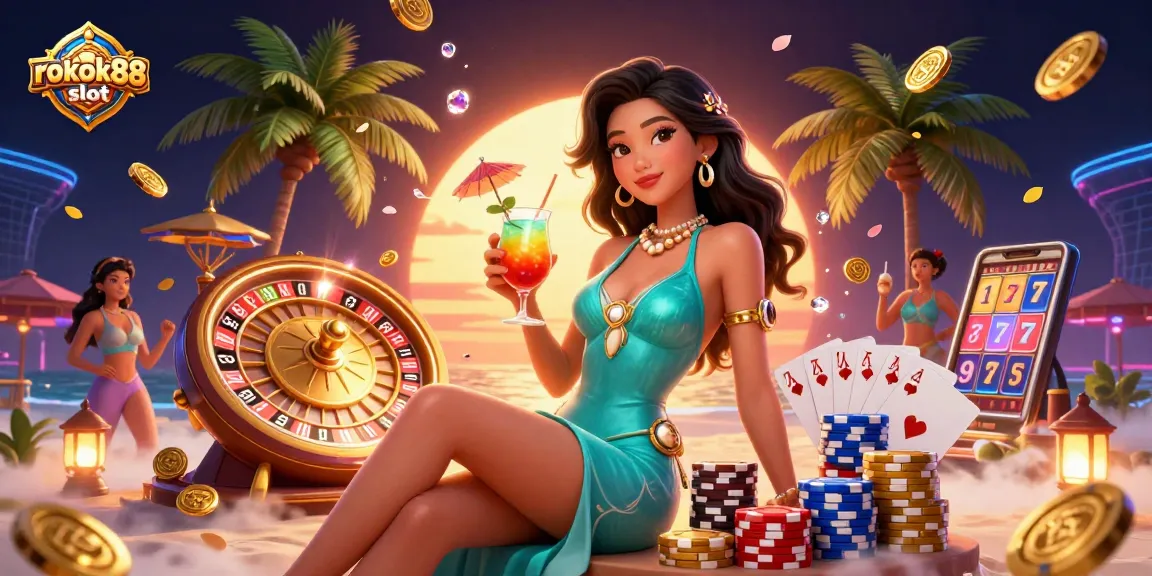 Experience the excitement of rokok88 slot with dazzling tropical casino visuals, stunning details, and vibrant colors.
