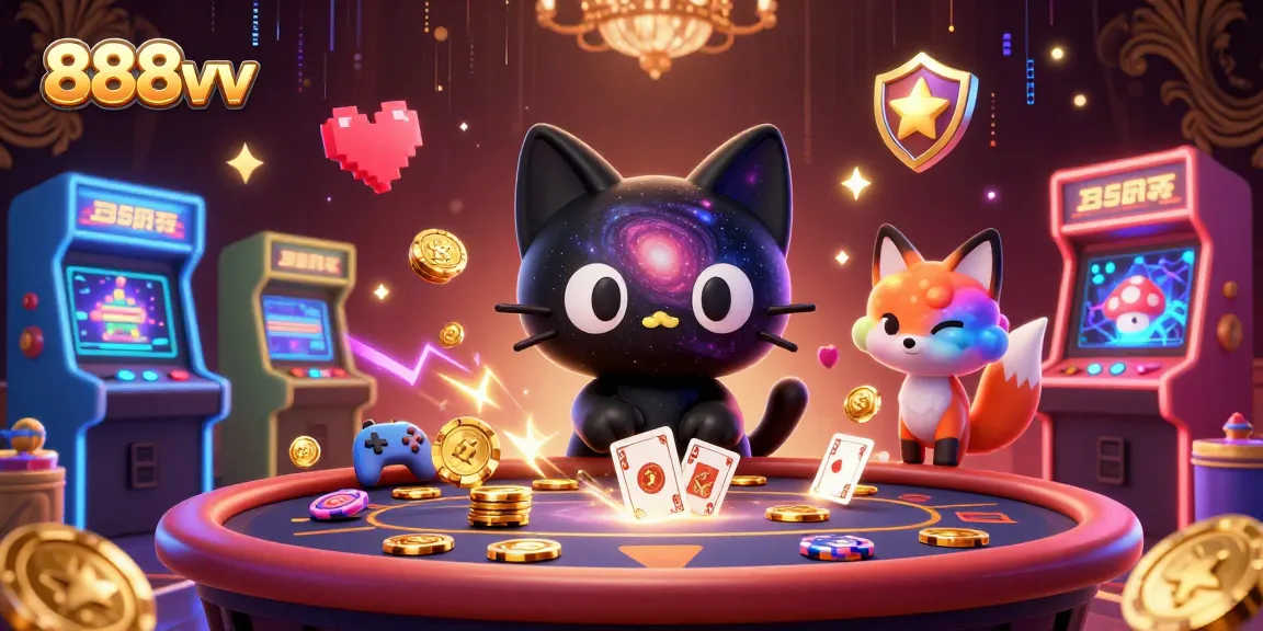 Experience the excitement at 888vv with the cosmic black hole cat in a vibrant casino setting.