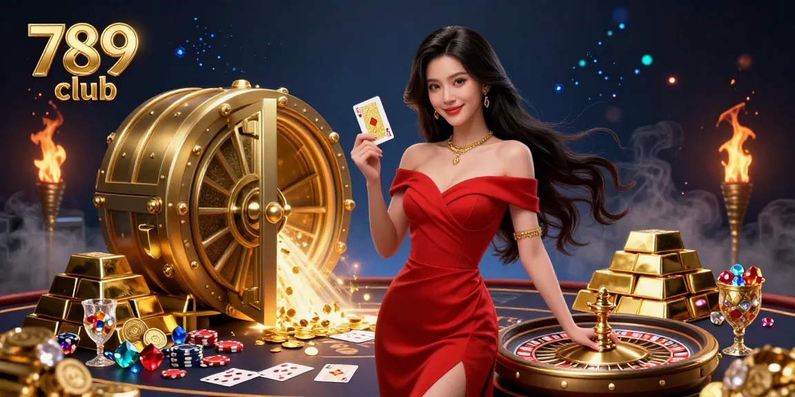 Experience the thrill of 789 club with stunning gaming visuals and a glamorous dealer showcasing excitement.