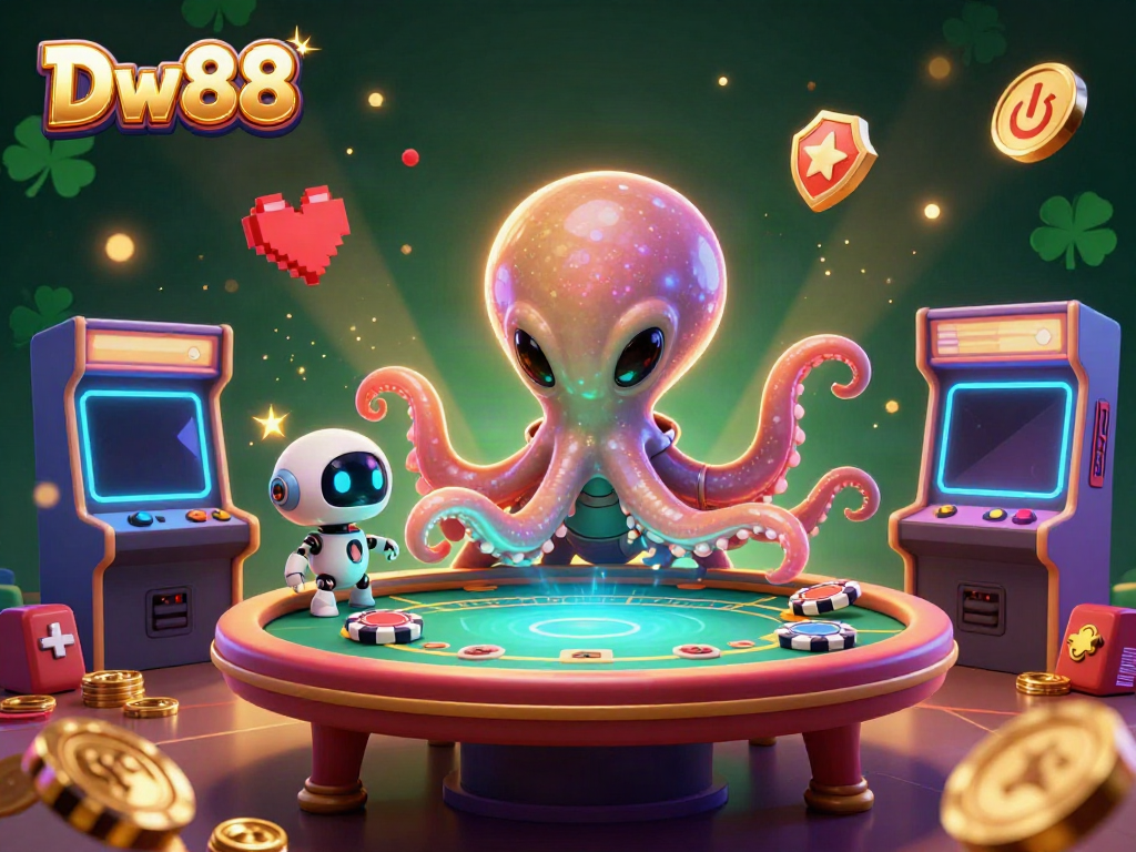 Experience thrilling gaming at Dw88, with a vibrant alien themed casino scene showcasing poker action.
