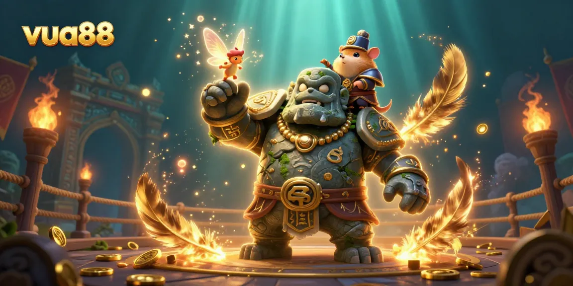 Experience thrilling gaming at vua88 with a magical adventure scene featuring animated characters and casino elements.