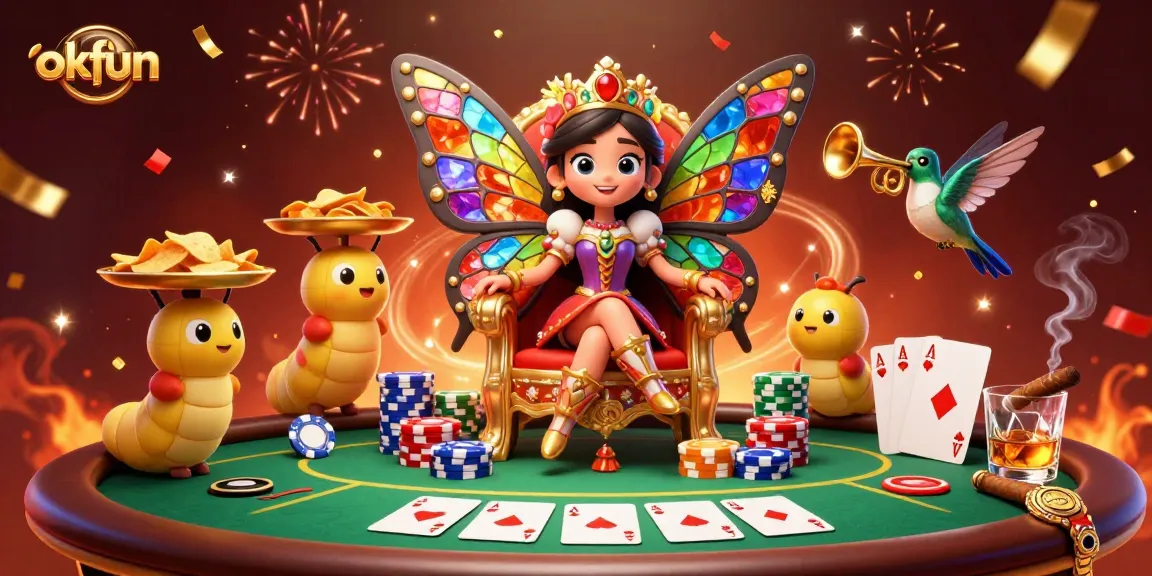 Experience thrilling gaming action with okfun as colorful characters and casino elements create a vibrant scene.