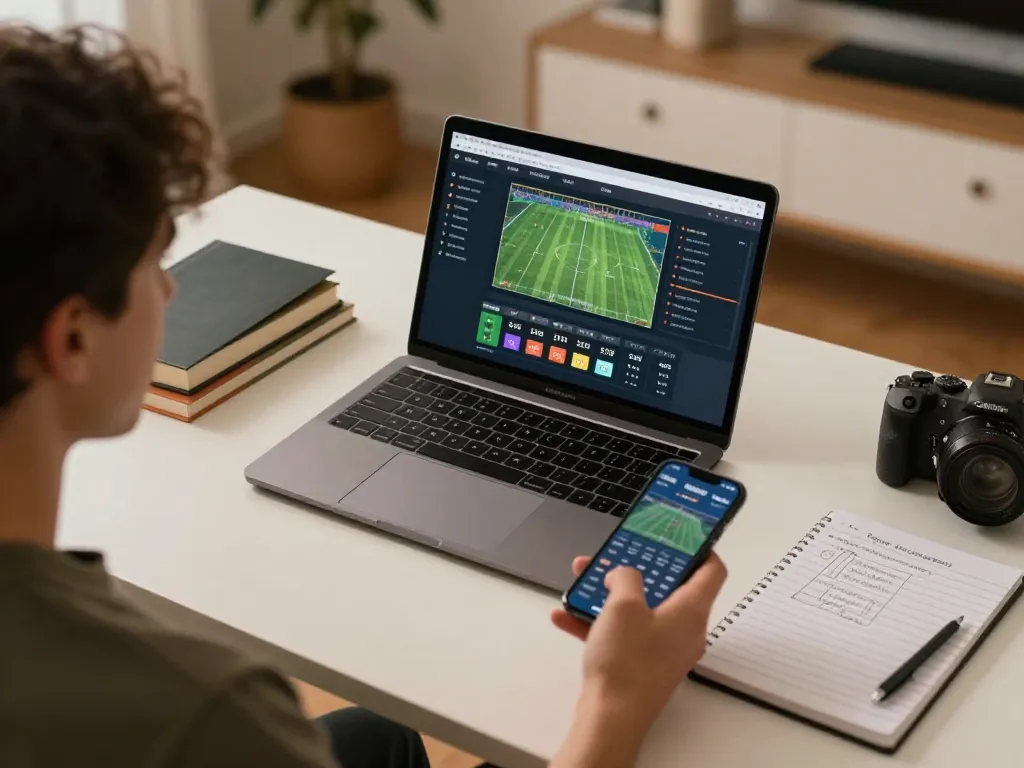 Placing bets on vip79 through a laptop at home, showcasing strategic sports betting.