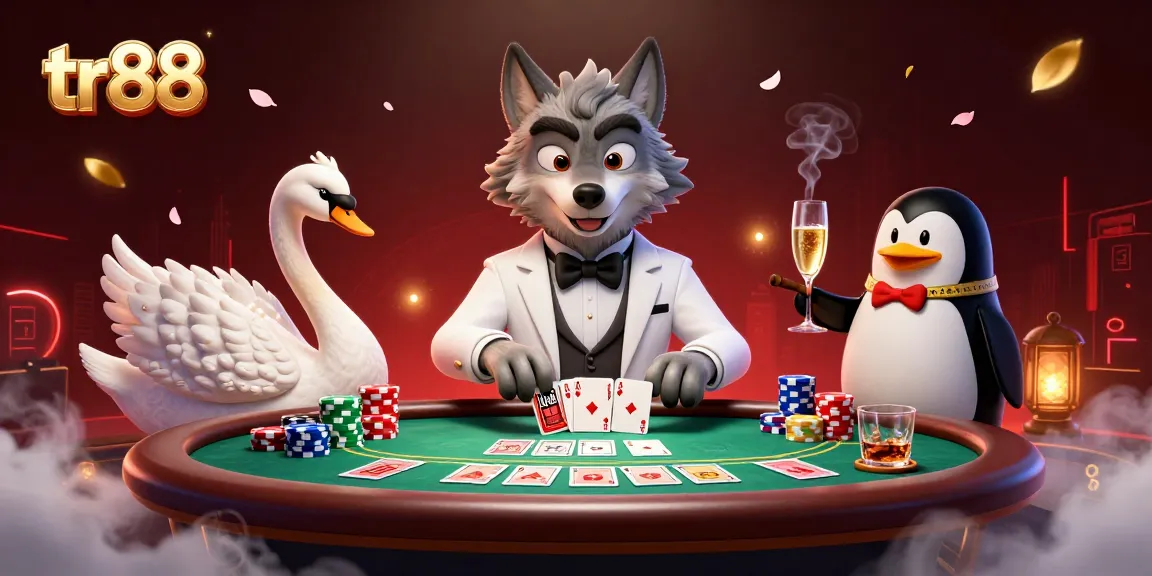 tr88 showcases an exciting casino scene with a debonair wolf and elegant characters at a baccarat table
