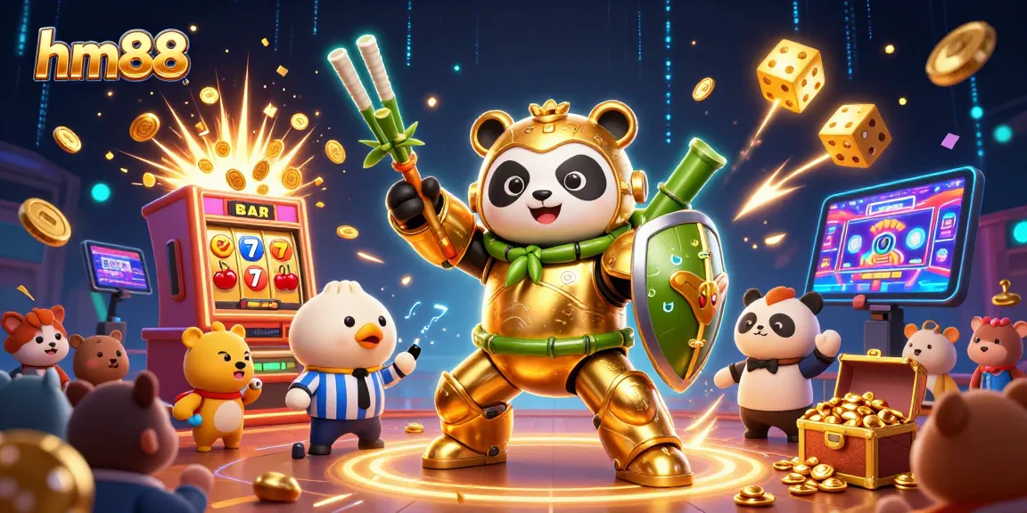 Engage with exciting gameplay at hm88 as the golden panda pilots an epic casino robot amidst thrilling jackpots.