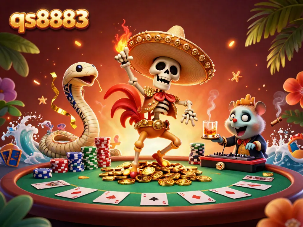Experience thrilling wins at qs8883 with colorful casino scenes featuring poker chips and dynamic characters.