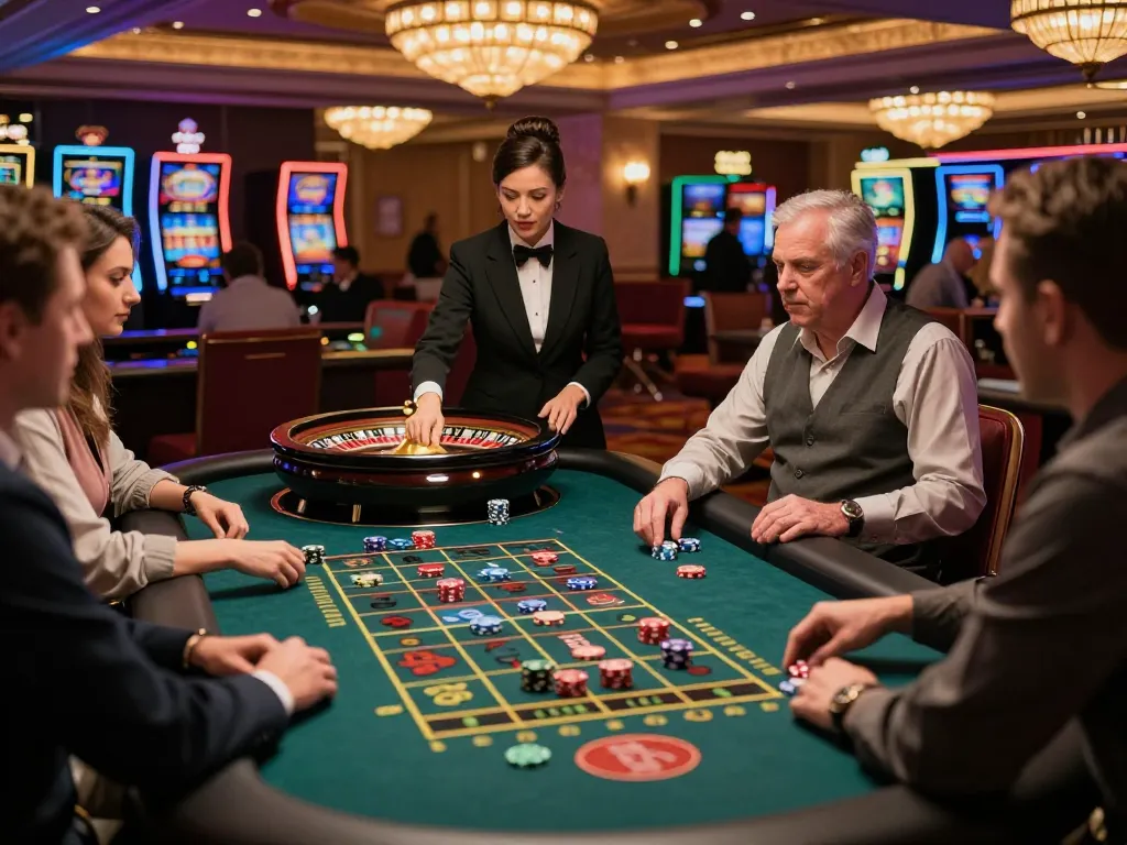 DA88 excitement captured at a roulette table with players placing bets and a dealer spinning the wheel.