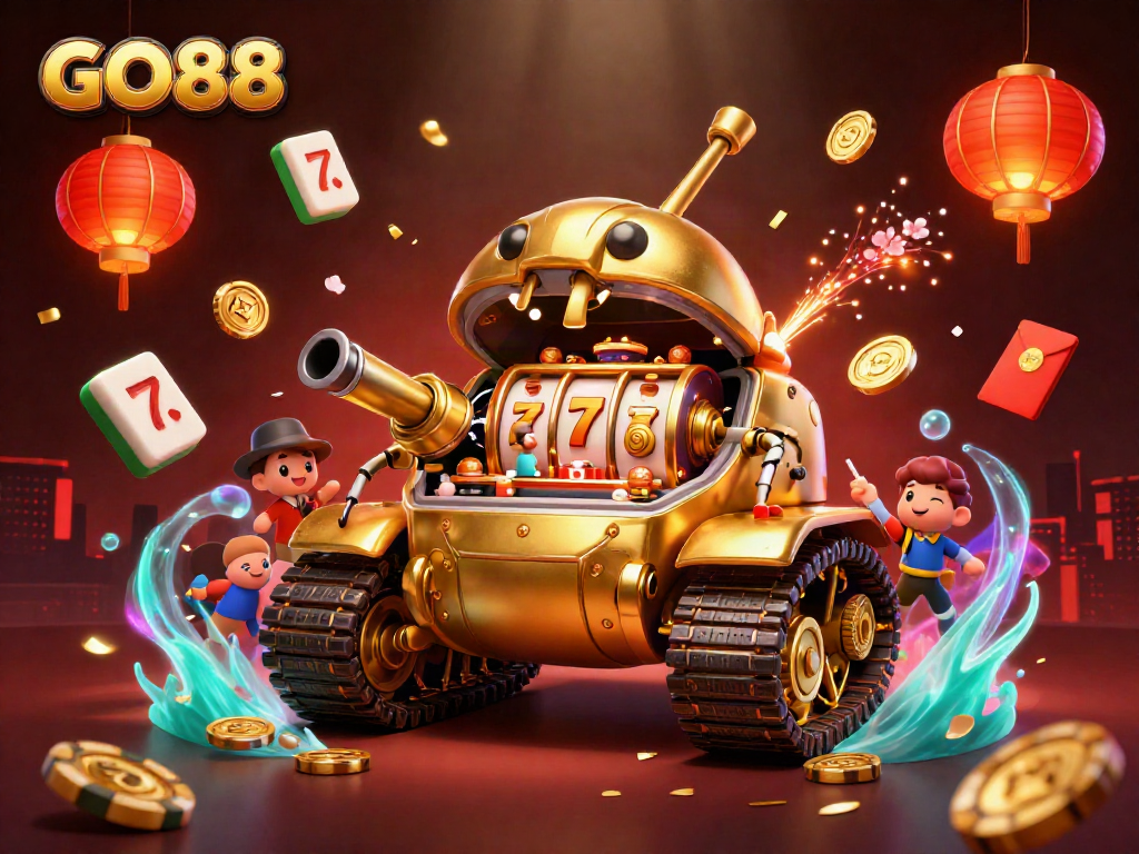 Experience the vibrant casino action in GO88 with dynamic gaming elements and festive colors.