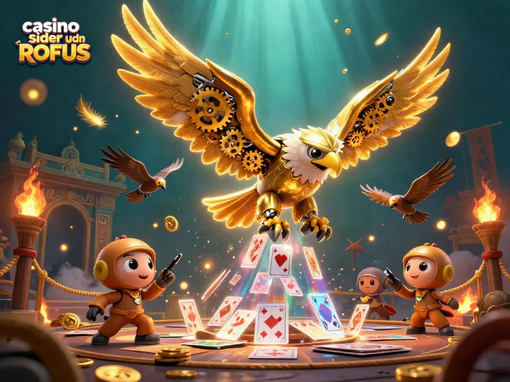 Experience thrilling gameplay at casino sider uden ROFUS with the golden eagle diving through cards and coins.