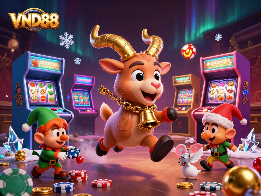 Experience thrilling gameplay at VND88 with Krampus, angel mouse, and elf gremlins in an exciting casino setting.