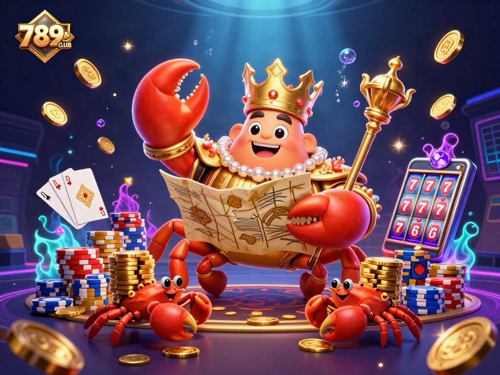 Experience 789CLUB’s thrilling gaming realm with a vibrant crab emperor scene full of winnings.