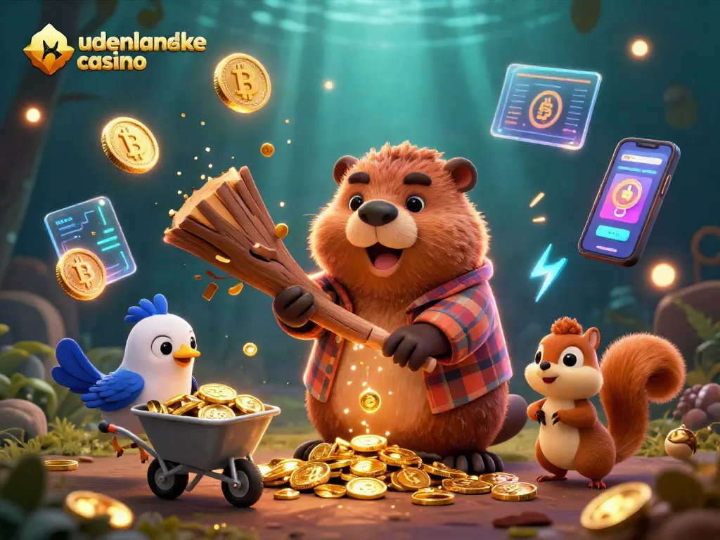 Experience the excitement of udenlandske casino as cartoon characters gather coins in a vibrant casino scene.