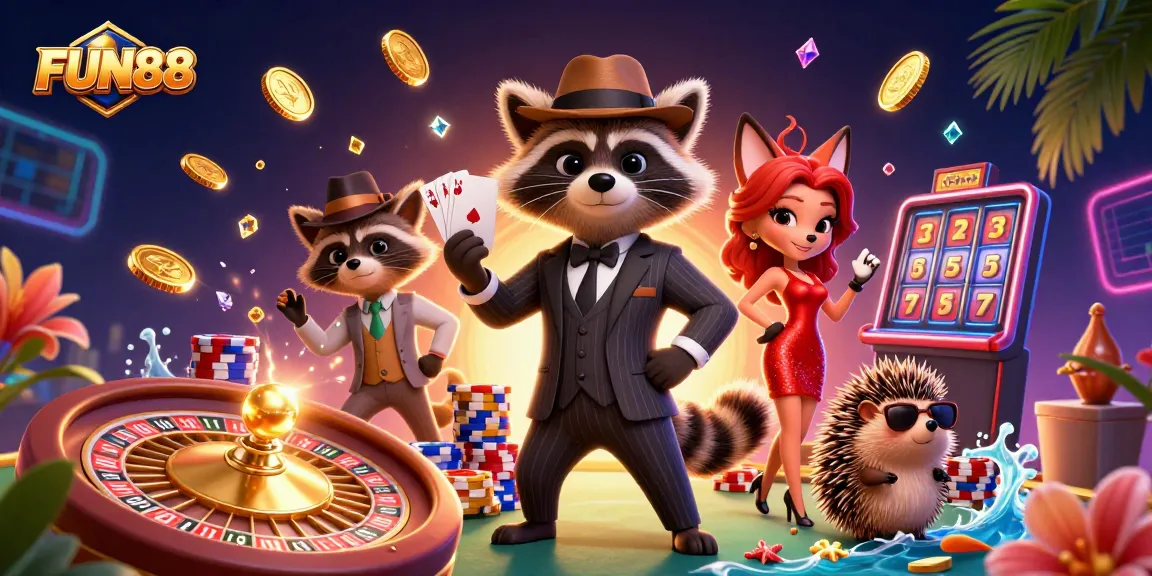 Experience FUN88's exhilarating casino atmosphere with charming characters and dynamic gaming elements.