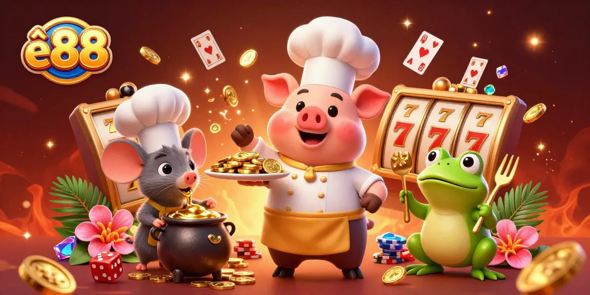 Engage with winning strategies at ê88 casino featuring vibrant cartoon characters and dynamic gaming elements.