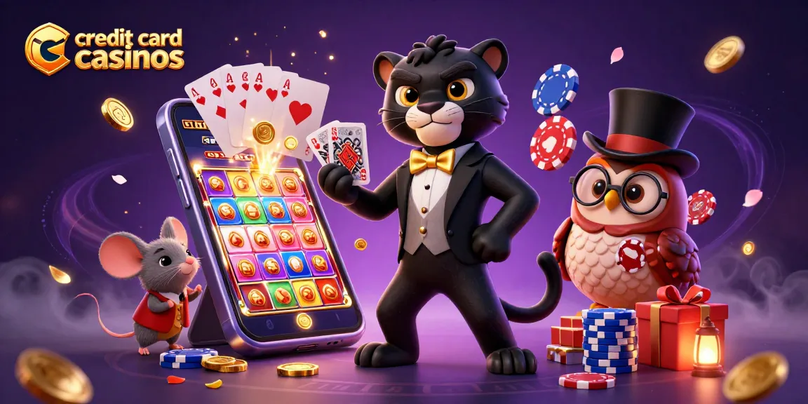 Engage in thrilling gameplay at credit card casinos with unique characters and vibrant casino elements.