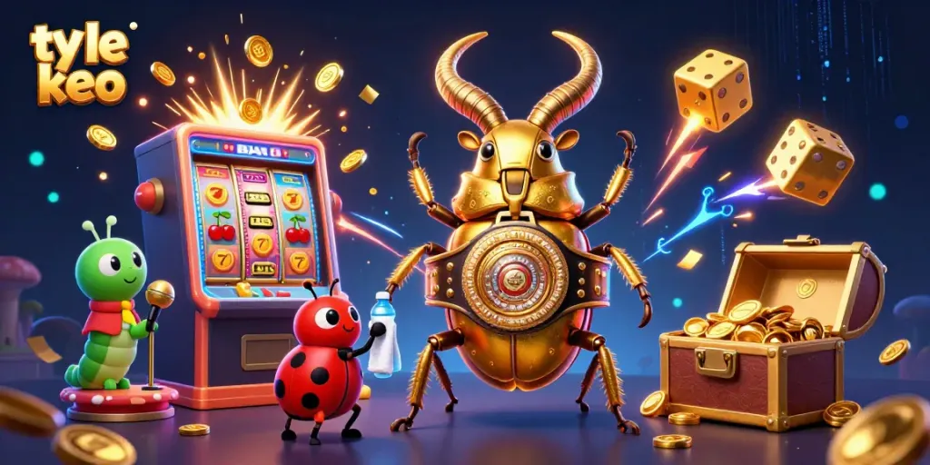 Engage with ty le keo betting dynamics in a vibrant, casino-themed 3D illustration featuring lively characters.