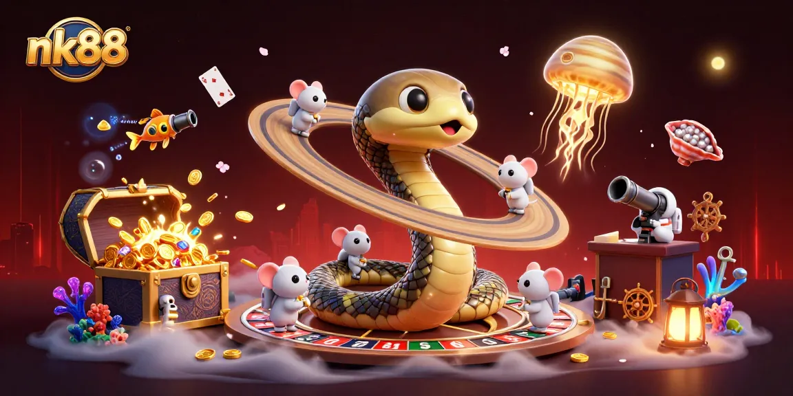 Experience thrilling gaming action at nk88 with cartoon characters betting on roulette and vibrant casino elements.