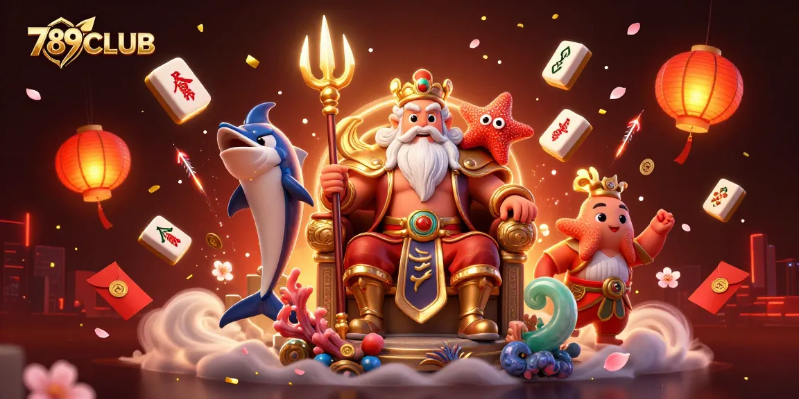 Engage with 789CLUB’s vibrant casino scene featuring Neptune, a swordfish, and rich game elements.