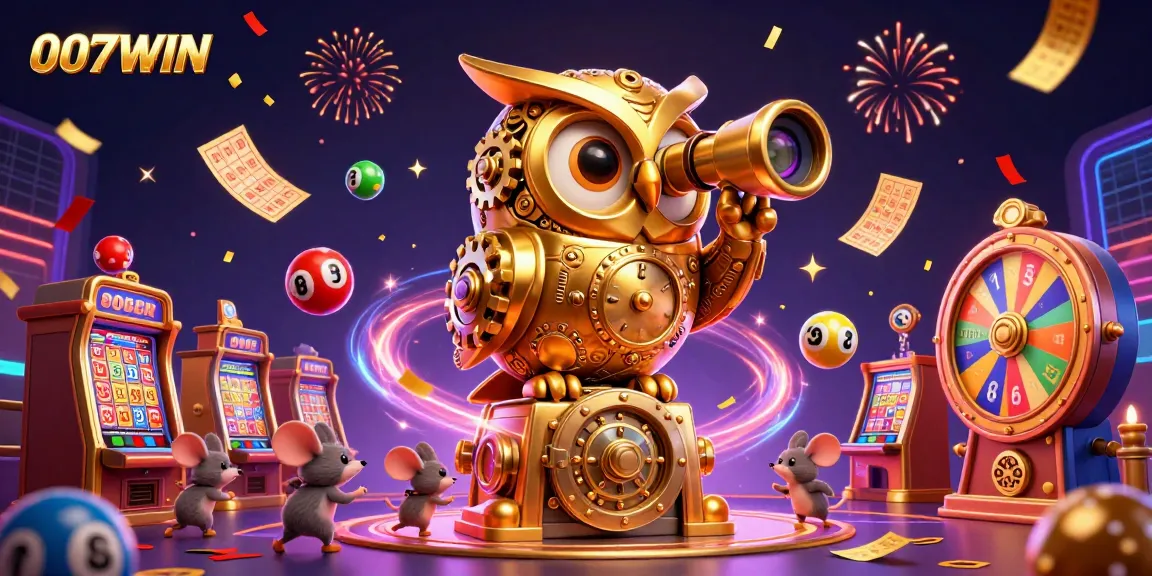 Experience thrilling gaming action at 007WIN with colorful lottery balls and dynamic casino elements.