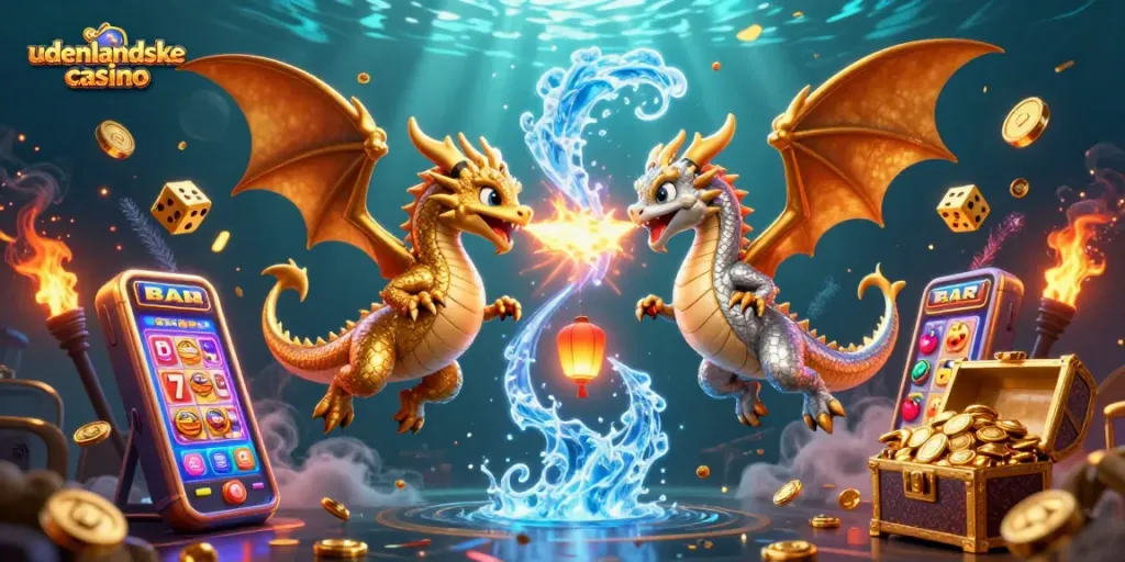Engage in thrilling gaming experiences with udenlandske casino in a vibrant 3D dragon-themed illustration.