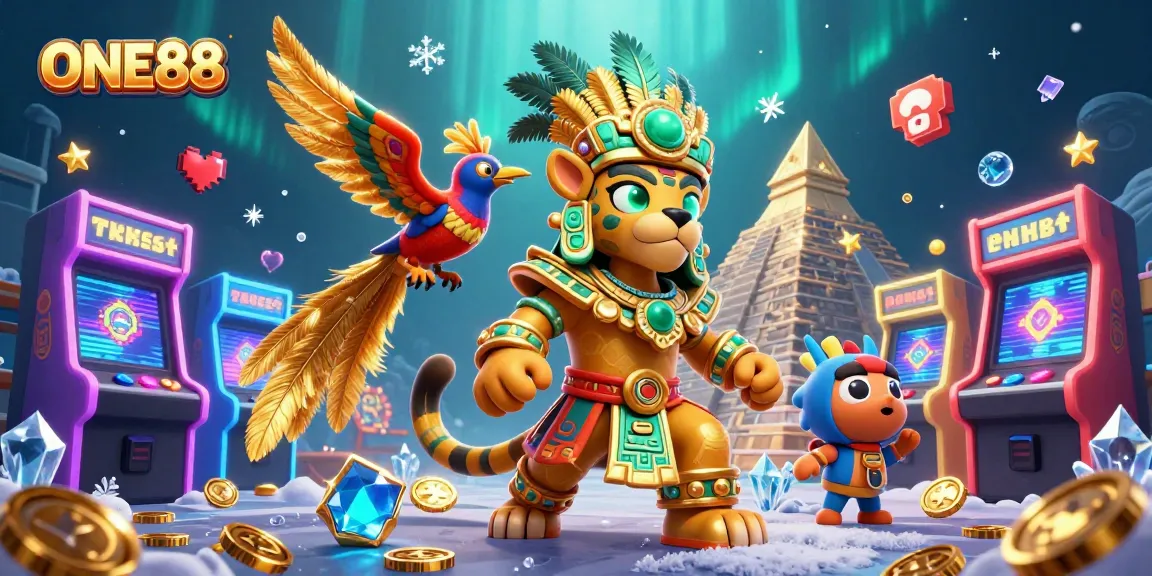 Engage with thrilling ONE88 gaming adventures featuring vibrant casino machines and mythical elements.