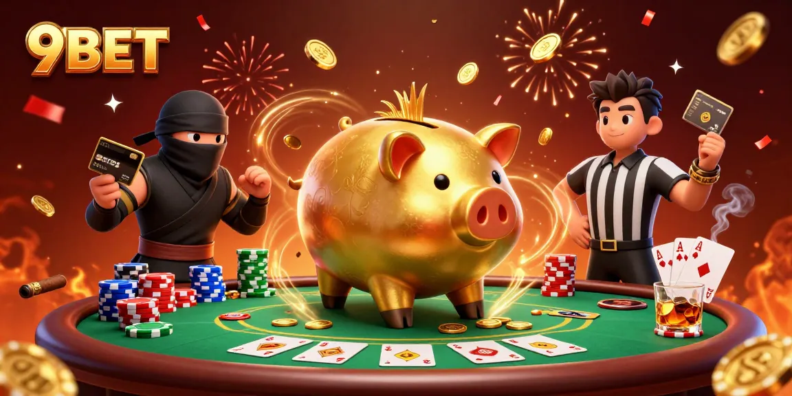 Experience thrilling casino action with 9BET’s vibrant 3D illustration of a sumo wrestler, ninja, and samurai.