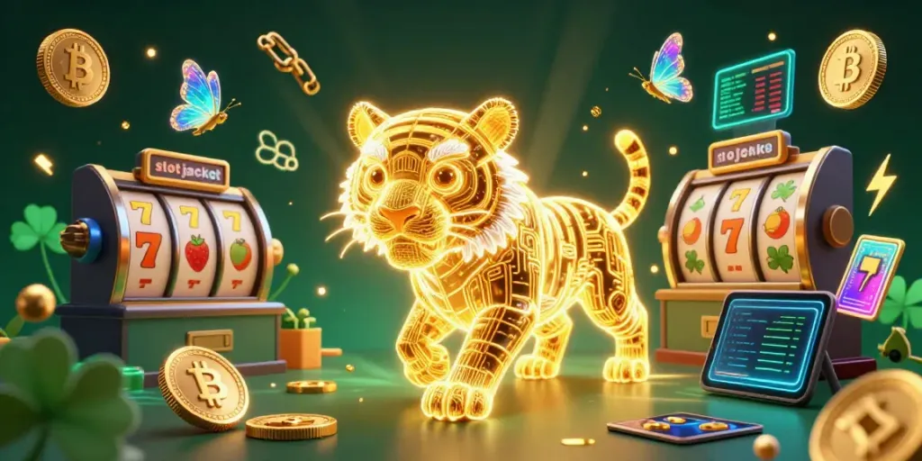 Experience the thrill of slot jackpot with a vibrant casino scene featuring a glowing golden tiger and dynamic visual elements.